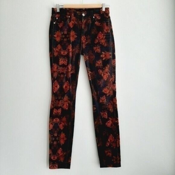 7 FOR ALL MANKIND Skinny Jeans Rogue Roses Print Sz 25 - Picture 2 of 14